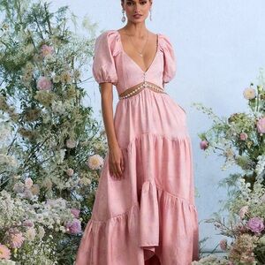 V. Chapman Pink High-Low Puff Sleeve Sundress